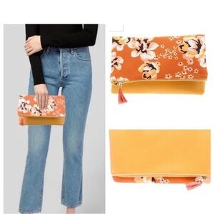 Rachel Pally Reversible Floral Orange and Yellow Clutch. Brand New!